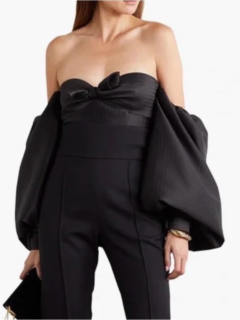 The Attico Black Puff-Sleeve Tie-Front Crop Top